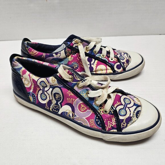 Coach Shoes Women Barrett Pop Multi Color Purple Poppy Sneaker Low Top 8.5 - Picture 1 of 14